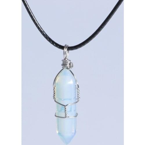 Fashion Charms With Black Rope Natural Opal Stone Crystal Pillar Shape Pendant Necklace Jewelry DZ0113h