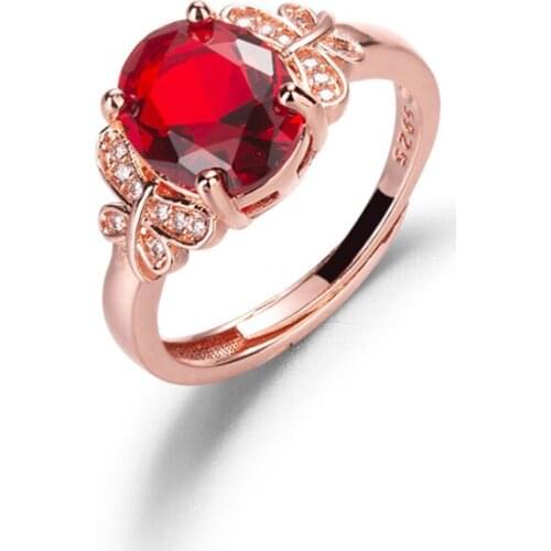 Micro inlaid butterfly ring female rose ruby ring rose gold plated luxury temperament ring jewelry