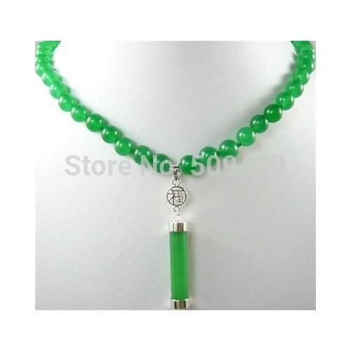 Hot sell Fast SHIPPING HOT Wholesale>8mm green jade necklace 17"+bless lucky jade pendant NEW JEWE