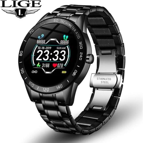 LIGE Smart Watch iPhone Fitness Tracker Blood Pressure Heart Rate Monitor Sport Smart Watch Steel Men New for iOS Android