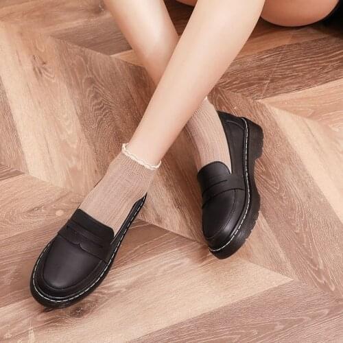 AGODOR Women Slip on Loafers Shoes Low Block Heel Pumps Casual Round Toe Women Shoes Ladies School Uniform Shoes Size 33-43
