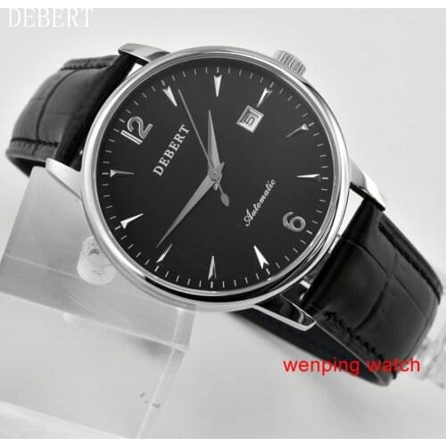 DEBERT 40mm concise Leather Strap black Dial date Automatic Movement Brand Mechanical Watch E2440