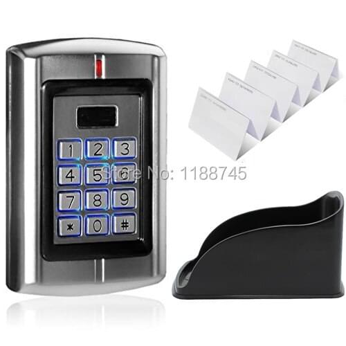 125KHz RFID EM Card Metal Door Access Controller Reader Keypad + 10 pieces white cards+ Rain Cover