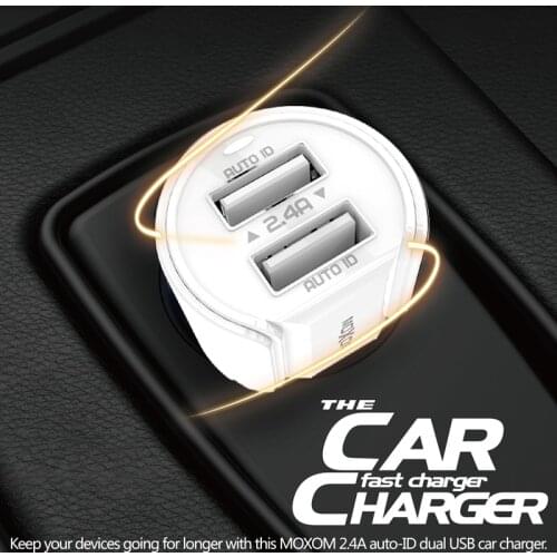 MOXOM Dual USB Car Charger With Free USB Cable Universal Phone Car-Charger for Xiaomi Samsung S8 iPhone X 8 Plus Tablet etc