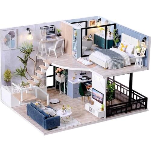 DIY Mini Doll House Kit 3D Wooden Double-decker Loft Manual Assembling Toy DIY Cabin Hand-Assembled Building Model Toys