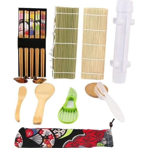 Bamboo Sushi Making Roller Kit, Including 2 Rolling Mats, 1 Spreader Knife, 2 Molds, 5 Pairs Of Chopsticks, Kitchen Utensils for
