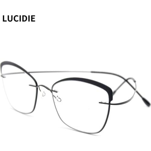 LUCIDIE 2020 New 10g Ultralight Beta Titanium Flexible Glasses Frame Women Cat Eye Prescription Eyeglasses Optical Myopia Frames