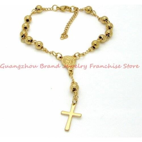 Wholesale\ Retail! Lovely Jewelry 316L Stainless Steel Gold 6mm Beads Charms Bracelet For Girl, Lowest Price Best Quality