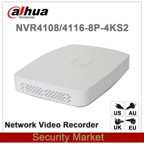 Original dahua English Version NVR4108-8P-4KS2 NVR4116-8P-4KS2 8/16 Channel Smart 1U 8PoE 4K&H.265 Lite Network Video Recorder
