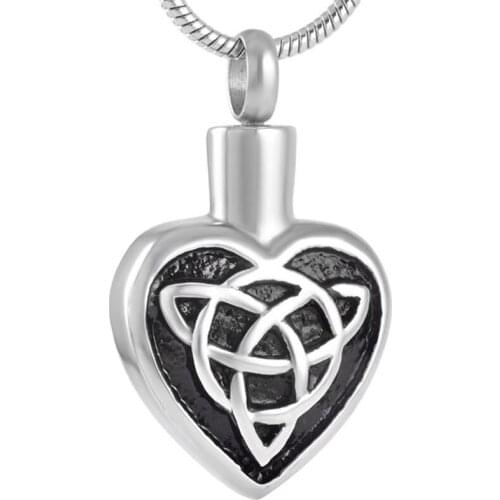 IJD9128 Knot Heart Stainless Steel Cremation Necklace Pendants For Ashes - Engravable Keepsake Memorial Urn Jewelry + Funnel Kit