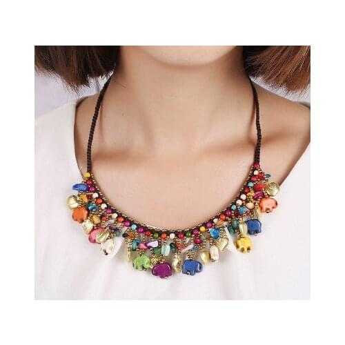 Colorful Irregular beads retro elephant Necklace Short Choker Natural stone beads Female Beach Jewelry Gift Accessories For Wome