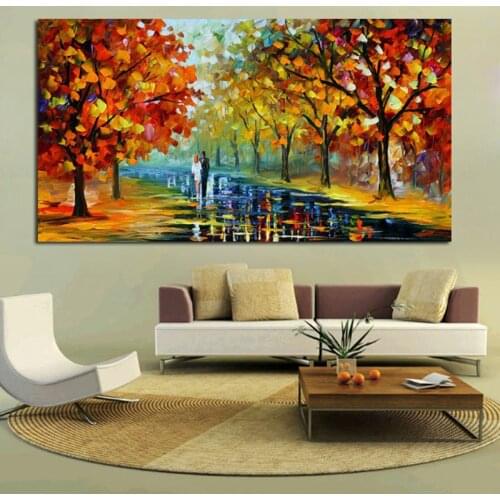 Landscape Abstract Colourful Autumn Scenery Knife Oil Painting On Canvas Walking in the Scenery Picture Wall Art Home Decor