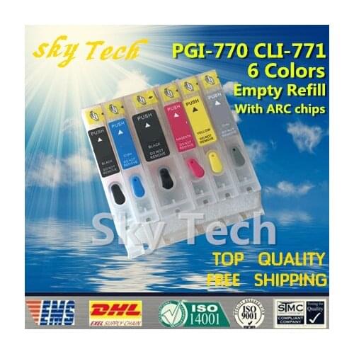 6PK Empty Refillable Cartridge suit for PGI770 CLI771,Suit for canon PIXMA MG5770 MG6870 MG7770 ,with ARC chip