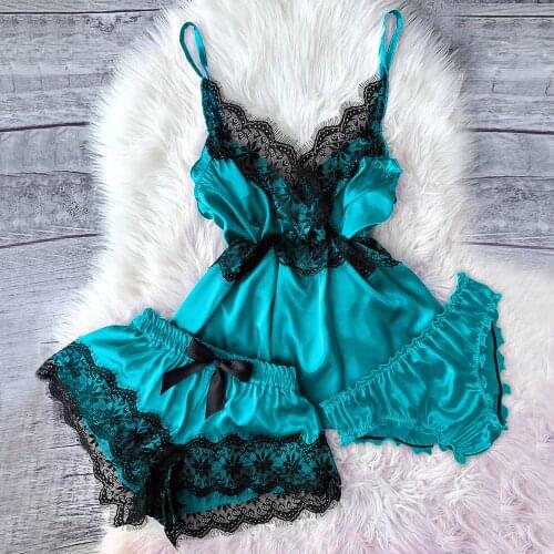 Sexy Lace Women Sleepwear V-neck Eyelash Stain Bathrobe Camisole Pajamas Bowknot Shorts Robe Set Szata Zestawy