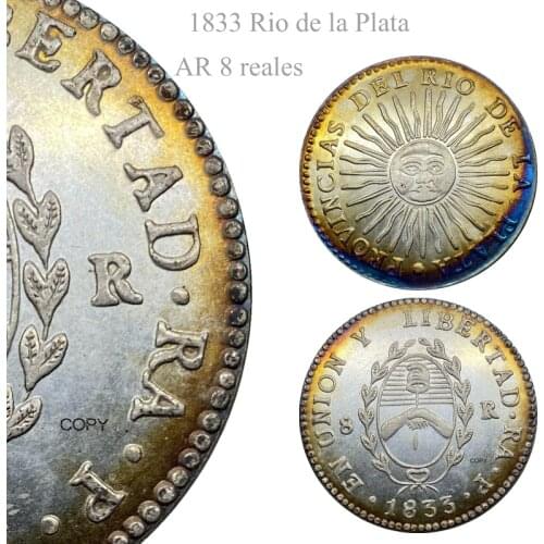 Argentina Coin 1833 Rio de la Plata, AR 8 reales Cupronickel Plated Silver Copy Coin
