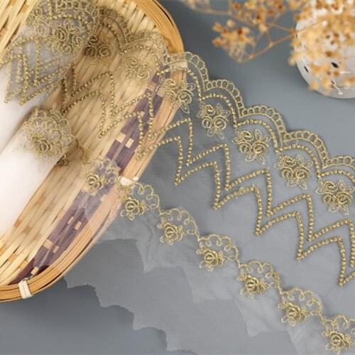 CHICKNIT 10 yards new rose gold silver mesh lace trim Lolita net Embroidery lace ribbon for Sewing cloth Accessorie WS10 WS11