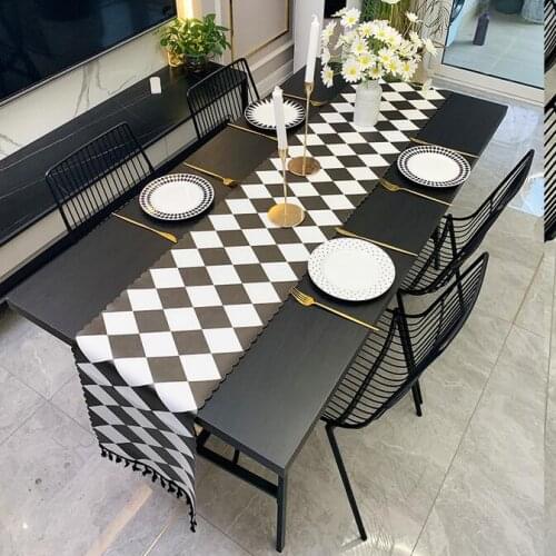 Nordic European Home Party PU Leathe Plaid Table Runner Table Flag Place Mat Napkins Tablecloth Decoration Black And White