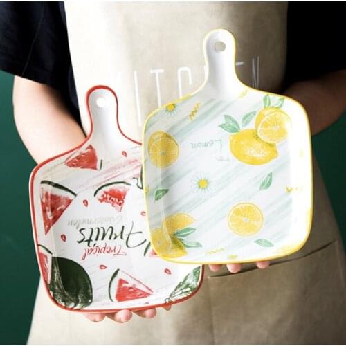 Nordic Salad Plate Home Vegetable Fruit Dish Dinner Plates Pot Bowl Baking Pot Pan Stool with Handle Ceramic Microwave Oven Use