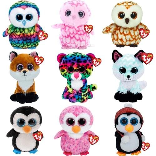 Ty Beanie Boos 6" 15cm Big Eyes Penguin Owl Fox Series Leopard Appease Sleeping Plush Toys Stuffed Dolls Birthday Children Gift
