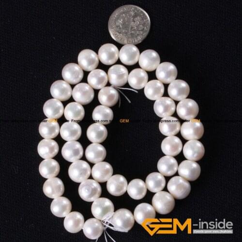 Pearl: 9-10mm Round Genuine Cultured Pearl Beads DIY Loose Beads For Bracelet Or Necklace Making Strand 15" Wholesale