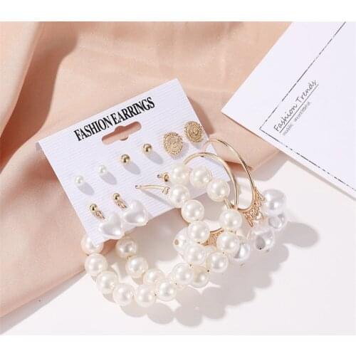 Modyle Tassel Pearl Earring For Women Heart Geometric Earrings Set Female Fashion Jewelry party friend gift