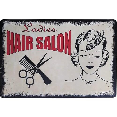 Hair Salon Sign Girl with Stylish Hair Scissors Sign for Barbershop Retro Vintage Metal Sign Home Decor Shop
