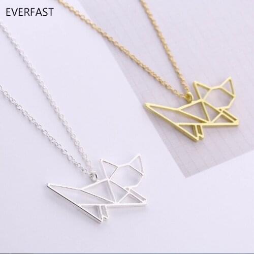 Everfast 1pc Cute Running Origami Cat Pendant Collar Necklaces Cute Little Hollow Cats Animal Lovers Anime Collar Mujer Jewelry