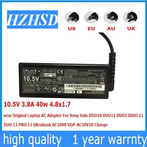 10.5V 3.8A 40w 4.8x1.7 new Original Laptop AC Adapter For Sony Vaio DUO10 DUO11 DUO13DUO 11 DUO 13 PRO 11 Ultrabook AC10V8