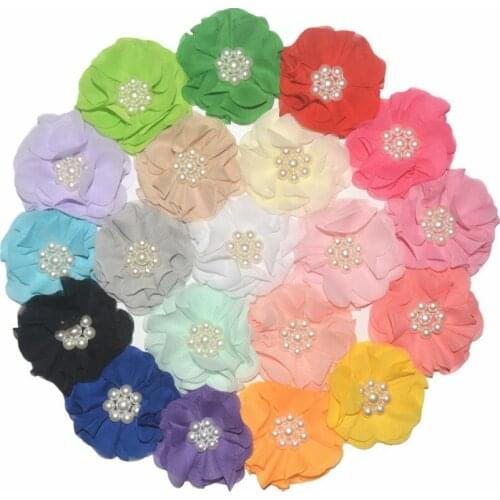 2.8" DIY Chiffon Flower Beaded Chiffon Flower 30 colors For Headbands Hair Accesssories 60pcs/lot