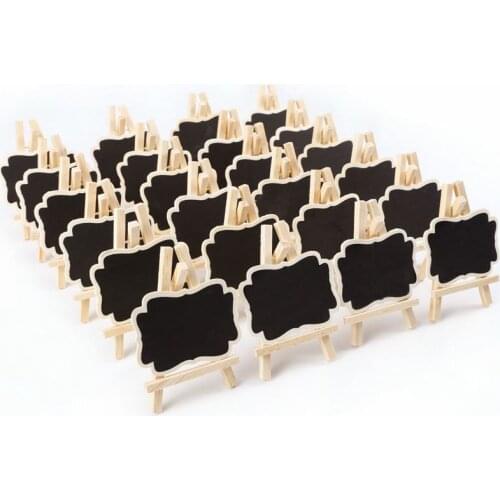 24 PCS Mini Wooden Blackboard Message Rectangular Slate Board Cards memo label Signs Price Digit Table