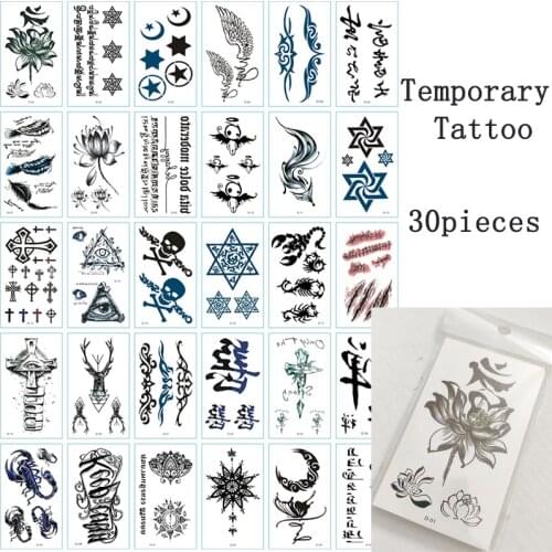 30pcs Temporary Tatoo Sticker Cross Geometry Mandala Waterproof Fake Tattoo Higan Flower Angel Design Body Art Tattoos Man Woman