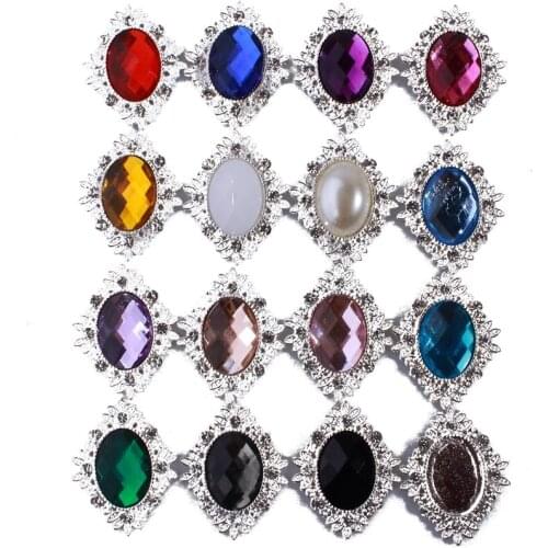 50PCS 25*32MM Vintage Horse eye Silver Buttons For Decorative Invitation Metal Flatback Crystal Rhinestone Buttons For Craft