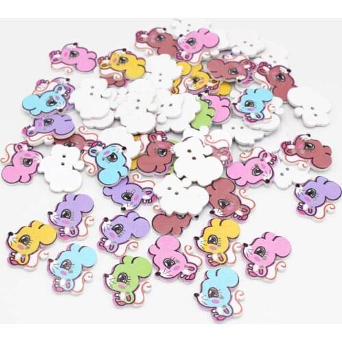 50Pcs/ Mixed Color squirrelt Multicolor Botones 2 Holes Wooden Buttons for craft Sewing Accessories Scrapbooking