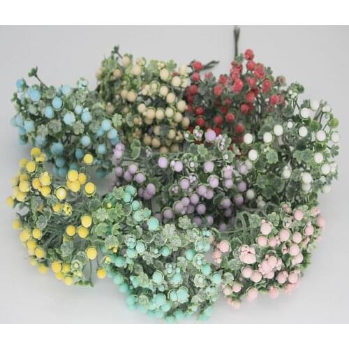 6 Branch/Bunch Simulation Flower Plastic Grass Small Foam Ball Fruit DIY Accessories Gift Box Decoration Material Tiny Flowers