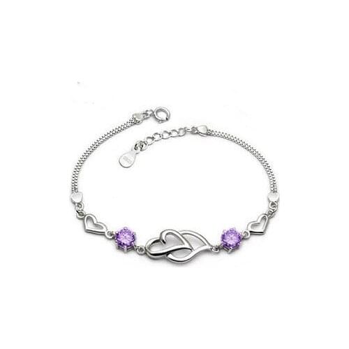 925 Slver Bracelet Heart-shaped Bracelet Double Heart Bracelet Korean Silver Jewelry Real Pure 925 Sterling Silver Bracelet
