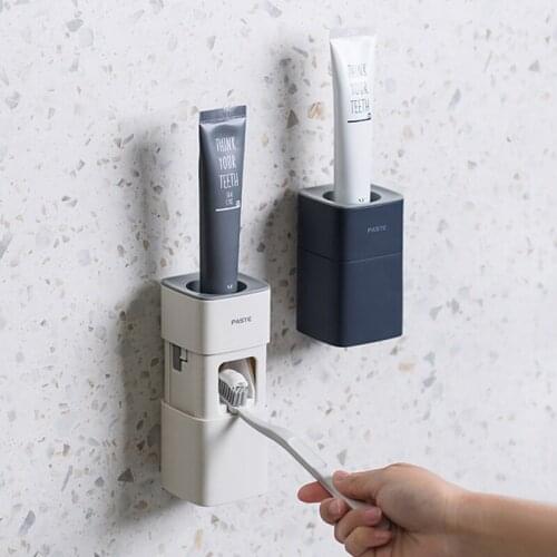 Automatic Toothpaste Dispenser Dust-proof Toothbrush Holder Wall Mount Stand Bathroom Accessories Set Toothpaste Squeezers Tooth
