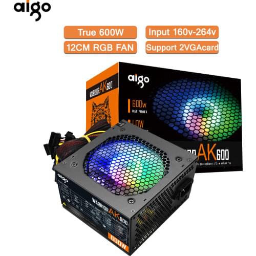 Aigo AK600 Max 600W Power Supply PSU PFC Silent Fan ATX 24pin 12V PC Computer SATA Gaming PC Power Supply For Intel AMD Computer