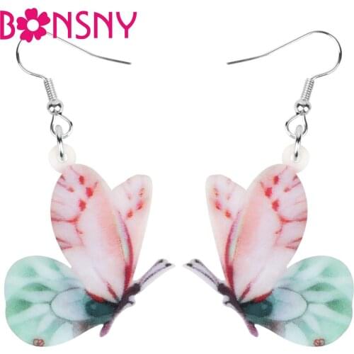 Bonsny Acrylic Bright Color Butterfly Earrings Aesthetic Insect Animal Dangle Drop Jewelry For Women Girls Spring Fashion Gift