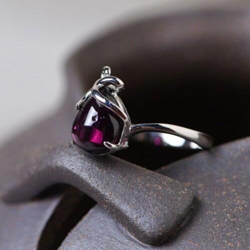 FNJ 925 Silver Ring for Women Jewelry 100% Original Pure S925 Sterling Silver Rings Ruby Natural Garnet