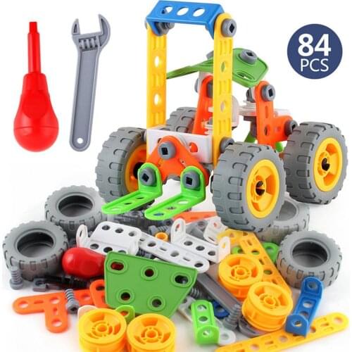 Boys Toys New Soft Rubber Building Blocks DIY Engineering Vehicle Kit Push Forklifts Car Children Assembly Puzzle Education Game