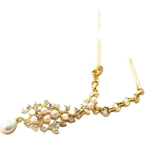 Indian Gold Hair Accessories Crystal Simulated Pearl Drop Forehead Jewelry Women Girls Wedding Bridal Hairpins