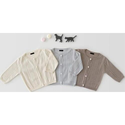2021 Summer New Sweet Baby Girls Cardigan Breathable Cotton Soft Solid Color Knit Coat Sunscreen Thin Boys Jacket