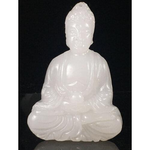 Chinese old rare jade hand-carved pendant necklace statue buddha