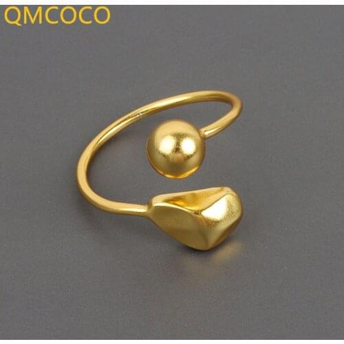 QMCOCO Japan-Korea INS Style Ring Asymmetrical Round Pearlescent Smooth Surface With Geometric Trend Opening Adjustable Ring