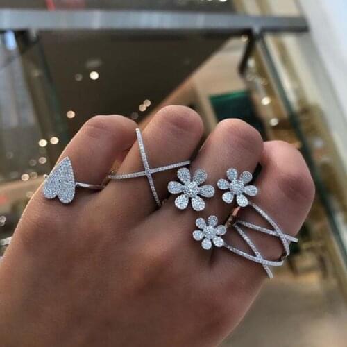 Rose gold Flower Ring Paved clear cz 3 daisy Flowers Adjustable Ring fashion trendy jewelry women Open adjusted Finger Rings