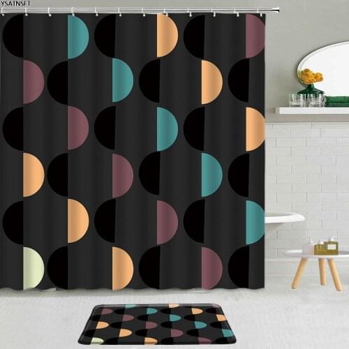 2Pcs Creative Geometric Shower Curtain Colorful Striped Pattern Waves Bathroom Curtains Fabric Non-Slip Bath Mat Decoration Set