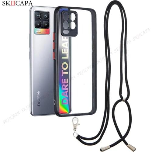 Crossbody Lanyard Phone Case For OPPO Realme 8 Pro C17 C11 7i C12 C25 Candy Color Hard PC HD Transparent Cover for Realme 7 Pro