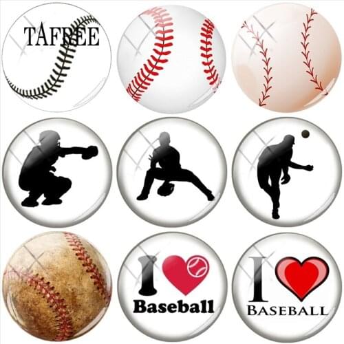 TAFREE Baseball Pattern Round Handmade Glass Cabochon Balls Pictures Pendant Cameo Settings Fashion Jewelry Findings