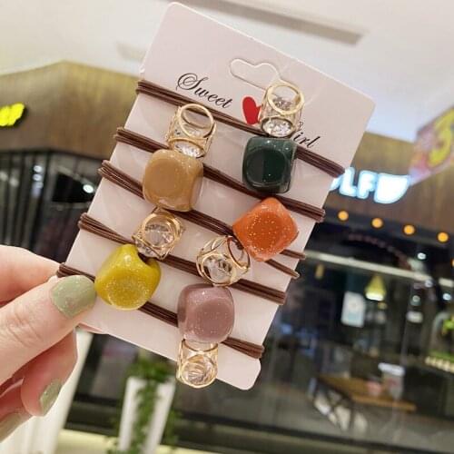 Alloy hollow crystal hair ring hair rope simple tie hair rubber band high elastic headdress girl head rope