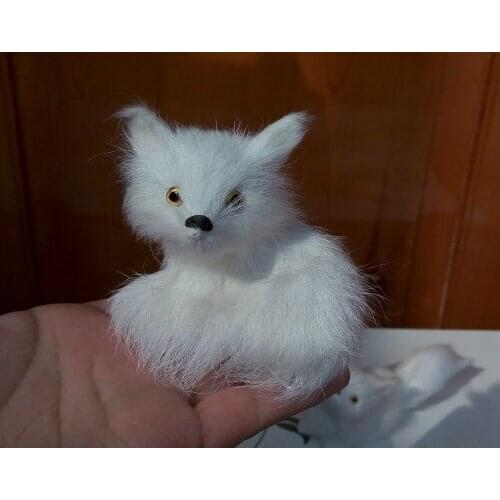 Mini cute simulation Curled up fox toy resin&fur white fox doll gift about 7x8cm 1249
